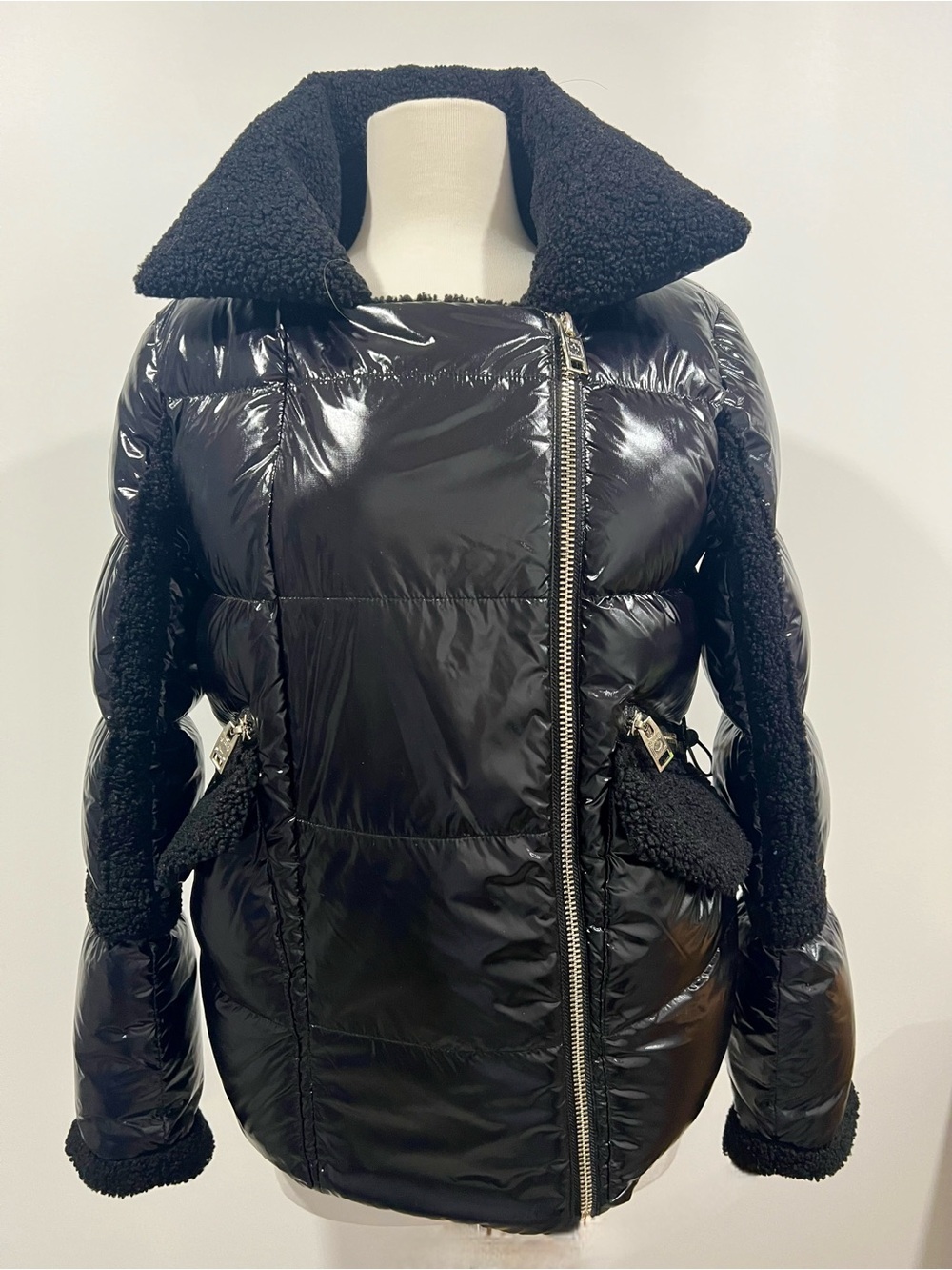 Black Shiny Quilted Puffer Jacket S